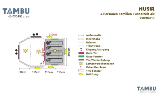 Tambu Husir 4 Personen Familien Tunnelzelt Air Braun -Dometic Verkäufe 575691 3938459